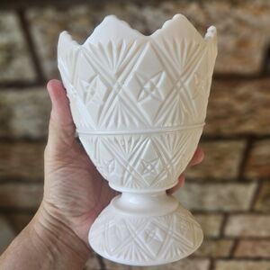 1950 Napco Pink Milk Glass 6" Footed Bowl Shell 2255-Candy Dish-Sawtooth Edge &